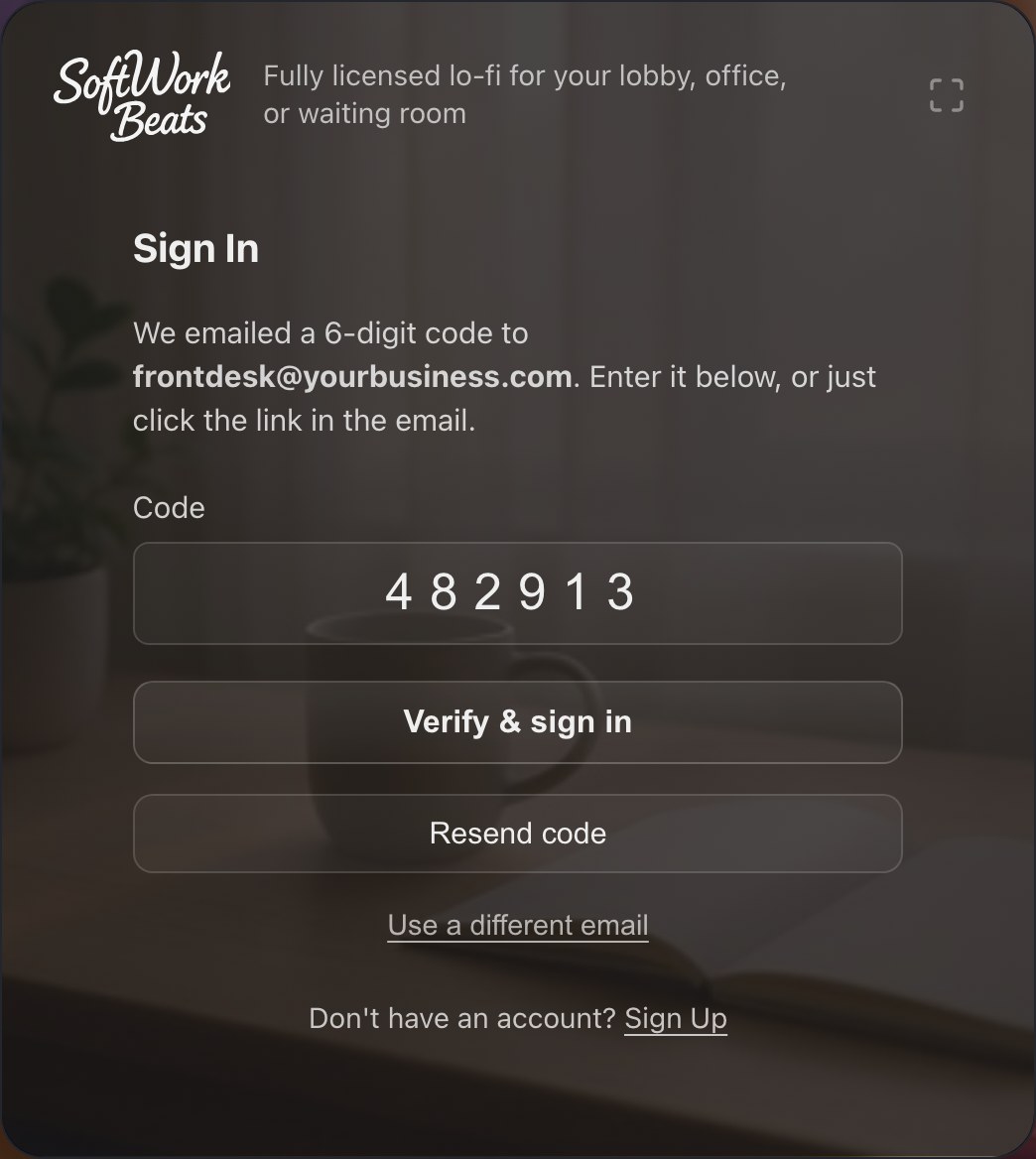 Signing in with an emailed code — no password to remember.
