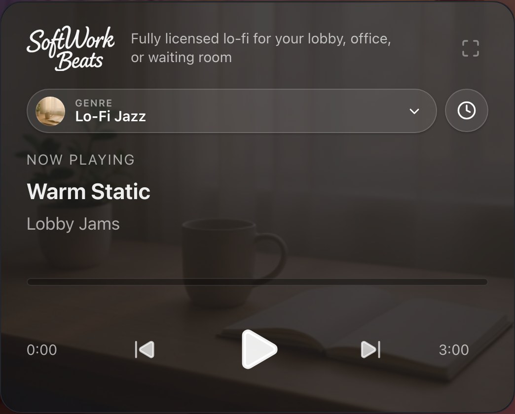 The web player: pick a genre, press play, and let it run.